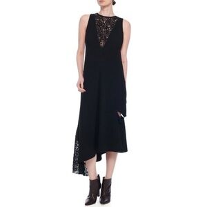 Tibi Guipure Lace Asymmetrical Midi Dress Size 2 Black Low Back Wedding Guest